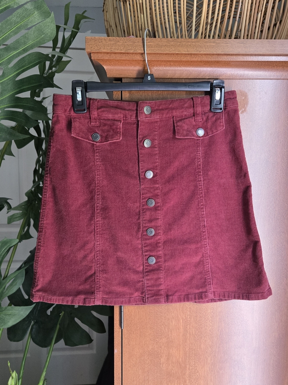 Mossimo Supply Co. Burgundy Corduroy Button-Front Mini Skirt